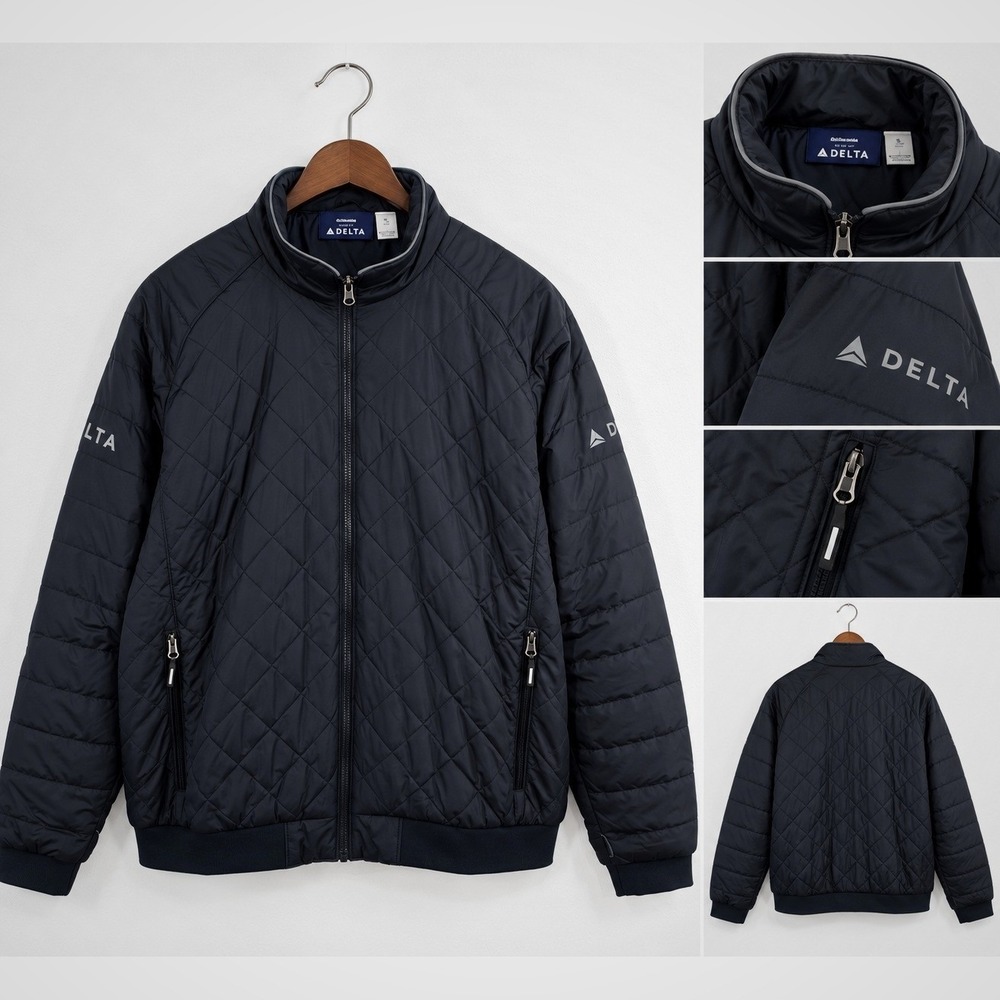 Lands'End x Delta Quilted Bomber Jacket Mens XL Tall Black Puffer Aviation Pilot